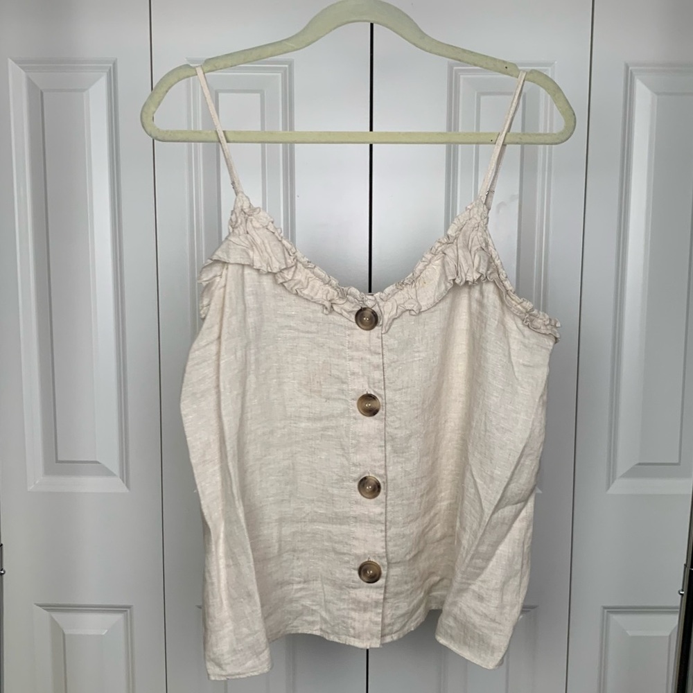 VINCE CAMUTO Beige Linen Cami with Buttons